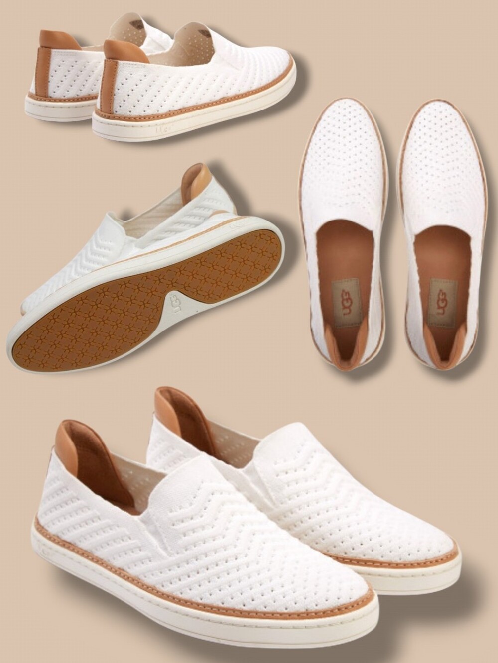 UGG Sammy Women's White HyperWeave Chevron Knit Slip On Sneakers